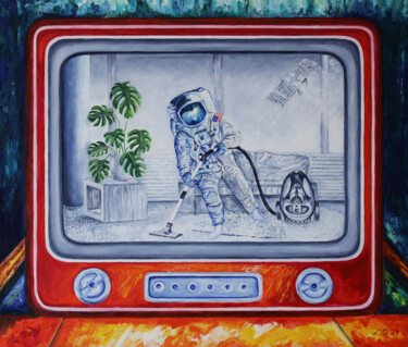 Painting titled "NASA is looking new…" by Lidia Gajek, Original Artwork, Oil