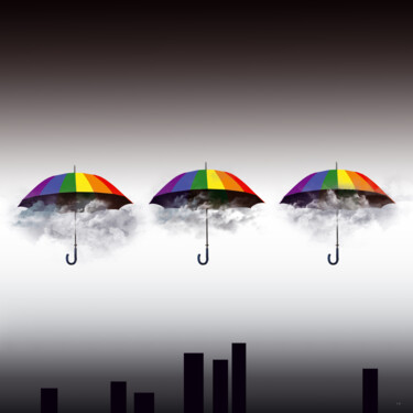 Digitale Kunst mit dem Titel "The umbrellas over…" von Lidia Gajek, Original-Kunstwerk, 2D digitale Arbeit