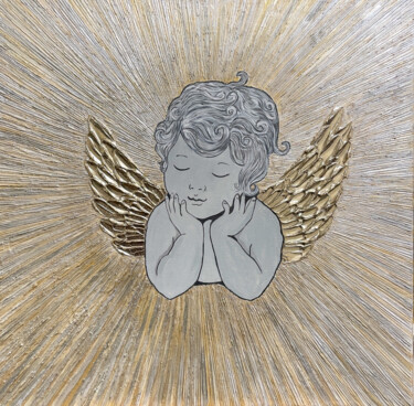 Malarstwo zatytułowany „The Dreaming Angel” autorstwa Lidiia Isakova, Oryginalna praca, Akryl Zamontowany na Drewniana rama…