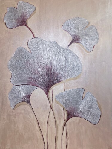 Ζωγραφική με τίτλο "Ginkgo Biloba leaves" από Lidiia Isakova, Αυθεντικά έργα τέχνης, Ακρυλικό Τοποθετήθηκε στο Ξύλινο φορείο…