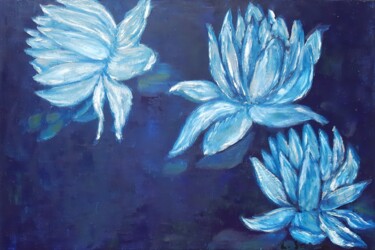 Pintura intitulada "lotuses in  the riv…" por Lidiia Sazonova, Obras de arte originais, Óleo