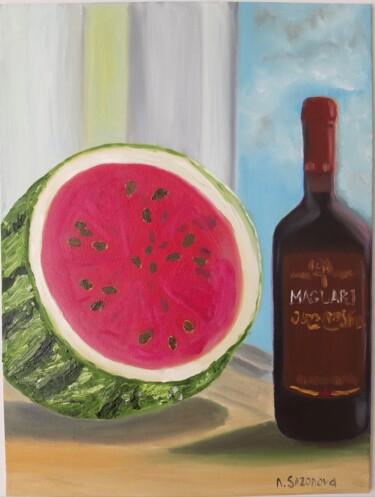 Painting titled "Watermelon and red…" by Lidiia Sazonova, Original Artwork, Oil