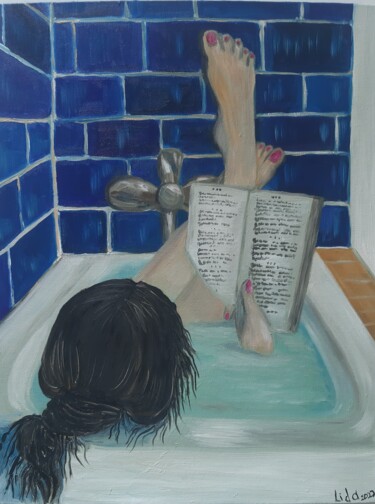 Painting titled "girl in the bathroo…" by Lidiia Sazonova, Original Artwork, Oil