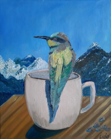 Pintura intitulada "Bird Squint in the…" por Lidiia Sazonova, Obras de arte originais, Óleo