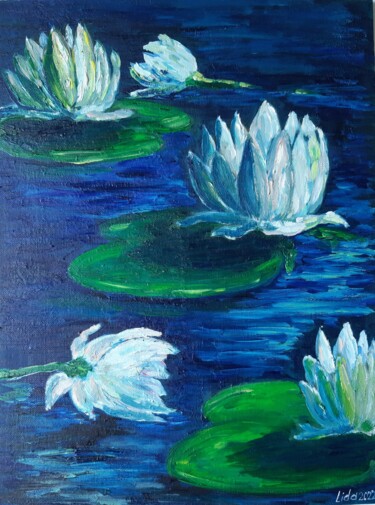 Картина под названием "white flowers of th…" - Lidiia Sazonova, Подлинное произведение искусства, Масло