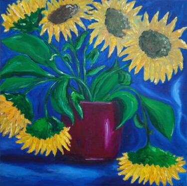 Painting titled "Sunflower 50*50" by Lidiia Sazonova, Original Artwork, Oil
