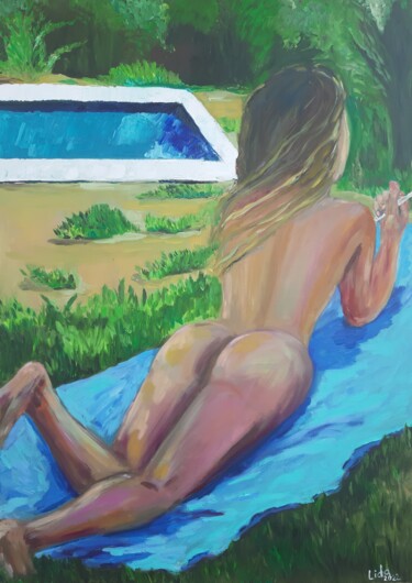 Картина под названием "Woman in summer 50/…" - Lidiia Sazonova, Подлинное произведение искусства, Масло