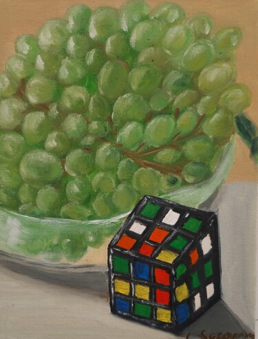 Schilderij getiteld "Grapes and rubik's…" door Lidiia Sazonova, Origineel Kunstwerk, Olie