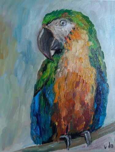 Malerei mit dem Titel "one parrot , aceo" von Lidiia Sazonova, Original-Kunstwerk, Öl