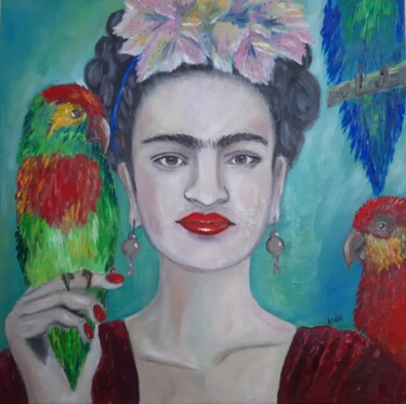 Painting titled "my frida kahlo" by Lidiia Sazonova, Original Artwork, Oil