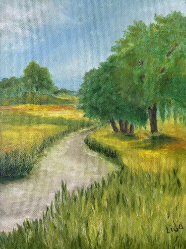 Painting titled "The road in August…" by Lidiia Sazonova, Original Artwork, Oil