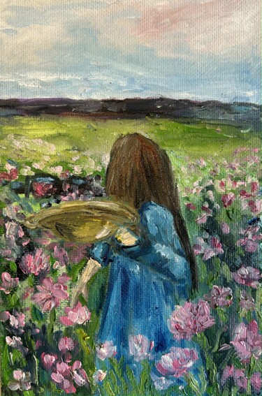 Картина под названием "Girl with summer ha…" - Lidiia Sazonova, Подлинное произведение искусства, Масло