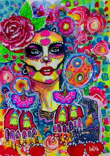 Painting titled "Mexicana" by Lidye, Original Artwork, Collages