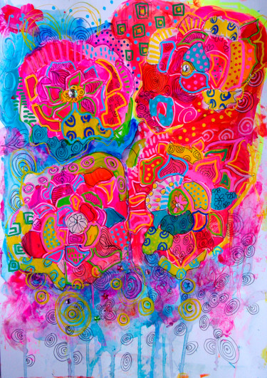 Peinture intitulée "Fleurs abstraitres" par Lidye, Œuvre d'art originale, Acrylique