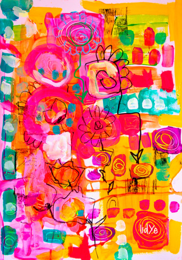 Peinture intitulée "Abstract Flowers" par Lidye, Œuvre d'art originale, Acrylique