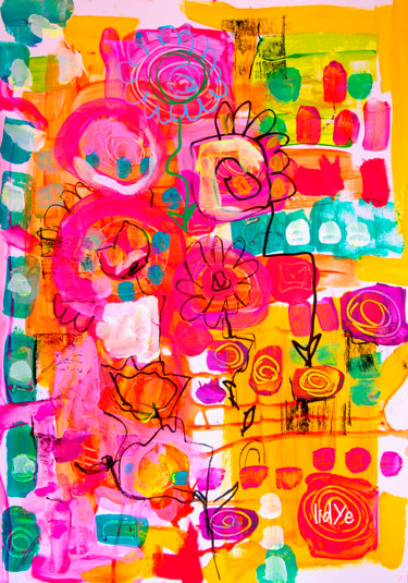 Abstract Flowers Картина под названием "Abstract Flowers" - Lidye, Подлинное произведение искусства, Акрил