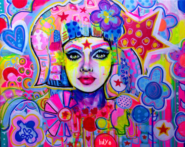Painting titled ""Pop Girl "" by Lidye, Original Artwork, Acrylic Mounted on Wood Stretcher frame