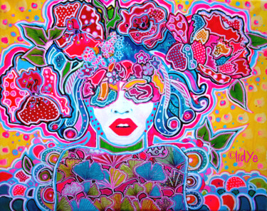 Painting titled "Flowers Woman" by Lidye, Original Artwork, Acrylic Mounted on Wood Stretcher frame