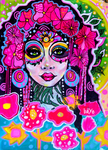 Pintura titulada "Pink Flora" por Lidye, Obra de arte original, Acrílico