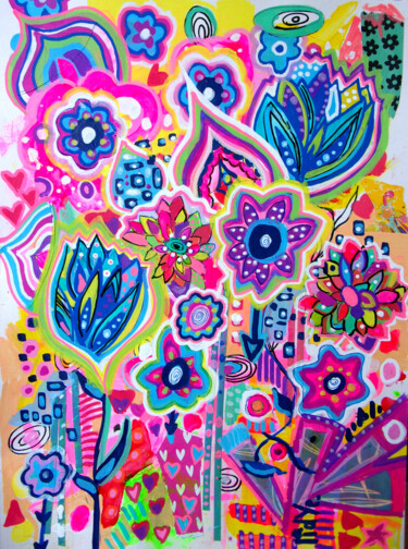 Painting titled "Flowers pop" by Lidye, Original Artwork, Acrylic