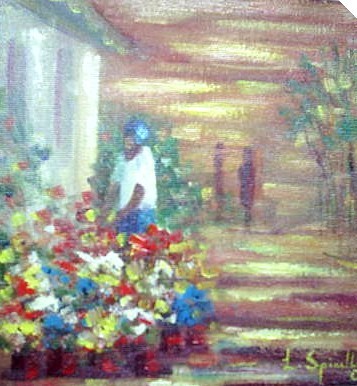Painting titled "Mulher com flores" by L.Spinelli, Original Artwork