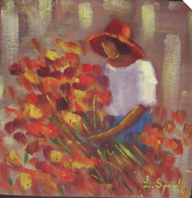 Painting titled "Mulher com flores" by L.Spinelli, Original Artwork
