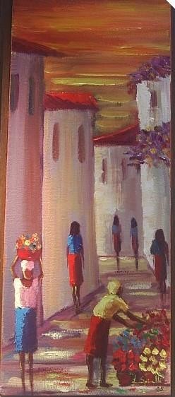 Pintura titulada "rua com mulheres e…" por L.Spinelli, Obra de arte original