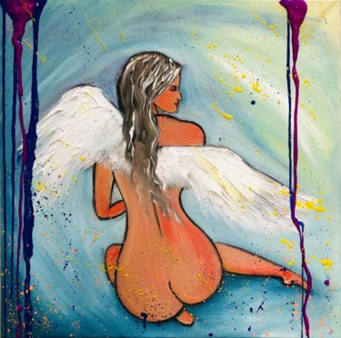 Painting titled "BLUE ANGEL!" by Ligia Romano, Original Artwork, Oil