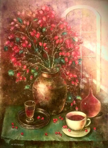 Картина под названием "шиповник" - Liliya Gorskaya, Подлинное произведение искусства, Масло