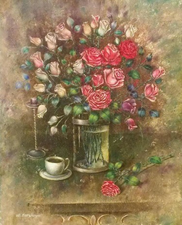 Картина под названием "Розовый букет" - Liliya Gorskaya, Подлинное произведение искусства, Масло