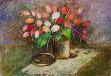 Painting titled "Снежные тюльпаны" by Liliya Gorskaya, Original Artwork, Oil