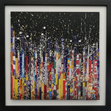 Коллажи под названием "PURPLE RAIN 1" - Liin, Подлинное произведение искусства, Бумага Установлен на Деревянная панель