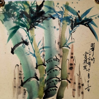 Peinture intitulée "Bambou" par Jin Li, Œuvre d'art originale, Encre Monté sur Carton