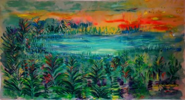 Рисунок под названием "Mysterious lake" - Lika Kakhidze, Подлинное произведение искусства, Акрил