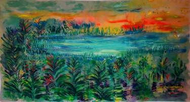 Zeichnungen mit dem Titel "Mysterious lake" von Lika Kakhidze, Original-Kunstwerk, Acryl