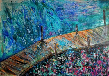 Painting titled "Lake Painting, Abst…" by Lika Kakhidze, Original Artwork, Acrylic