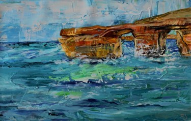 Painting titled "Island, Beach, vill…" by Lika Kakhidze, Original Artwork, Acrylic