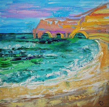 Painting titled "Island, Beach, vill…" by Lika Kakhidze, Original Artwork, Acrylic