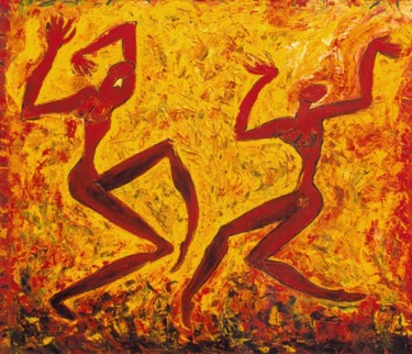 Картина под названием "Fire dance" - Лика Волчек, Подлинное произведение искусства, Масло