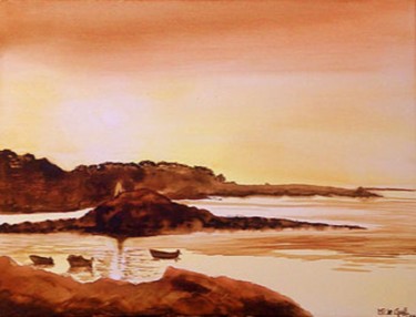 Peinture intitulée "Ilôt Kernoc - île d…" par Marie-Pascale Le Goff (L’île à L’eau), Œuvre d'art originale, Aquarelle Monté…