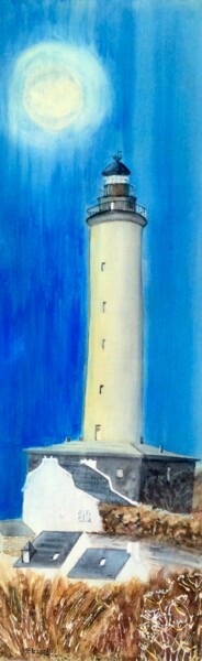 Peinture intitulée "Phare de l’ile de B…" par Marie-Pascale Le Goff (L’île à L’eau), Œuvre d'art originale, Aquarelle Monté…