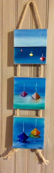 Картина под названием "Canots multicolores…" - Marie-Pascale Le Goff (L’île à L’eau), Подлинное произведение искусства, Аква…