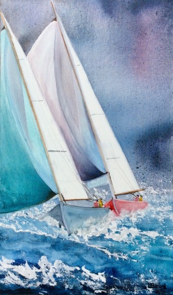 Schilderij getiteld "Risées" door Marie-Pascale Le Goff (L’île à L’eau), Origineel Kunstwerk, Aquarel