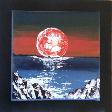 Malerei mit dem Titel "Lune rousse, île de…" von Marie-Pascale Le Goff (L’île à L’eau), Original-Kunstwerk, Acryl Auf Holzpl…