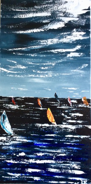 Malerei mit dem Titel "Planches à voile" von Marie-Pascale Le Goff (L’île à L’eau), Original-Kunstwerk, Acryl