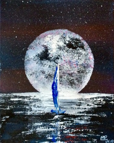 Peinture intitulée "Au clair de Lune, j…" par Marie-Pascale Le Goff (L’île à L’eau), Œuvre d'art originale, Acrylique