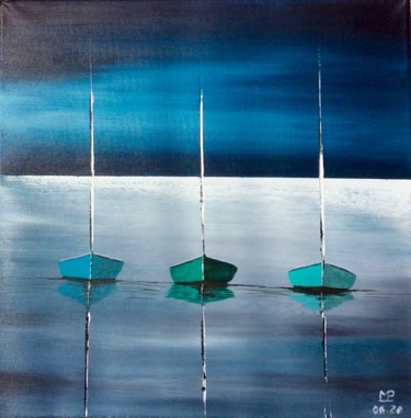 Peinture intitulée "Bleu nuit" par Marie-Pascale Le Goff (L’île à L’eau), Œuvre d'art originale, Acrylique Monté sur Châssis…