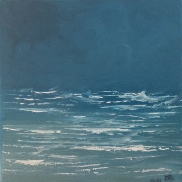 Painting titled "Mer" by Marie-Pascale Le Goff (L’île à L’eau), Original Artwork, Oil Mounted on Wood Stretcher frame