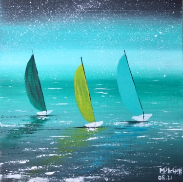 Pintura intitulada "Voiles 2" por Marie-Pascale Le Goff (L’île à L’eau), Obras de arte originais, Acrílico