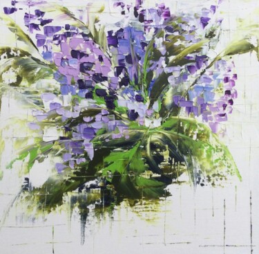 Schilderij getiteld "Bouquet mauve" door Marie-Pascale Le Goff (L’île à L’eau), Origineel Kunstwerk, Olie Gemonteerd op Fram…